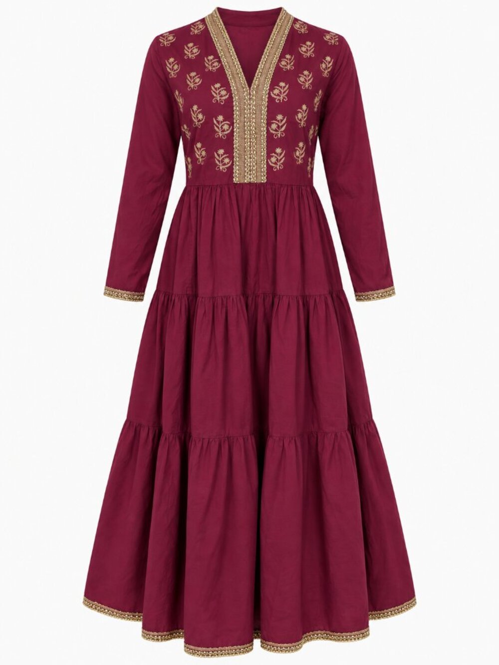 April Cornell Maharani Deep Plum Whimsigoth Cotton Tiered Maxi Romantic Dress M